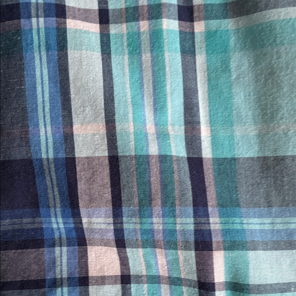 Chaps Men's Teal and Navy Plaid Short-Sleeve Button-Down Shirt - Picture 6 of 6